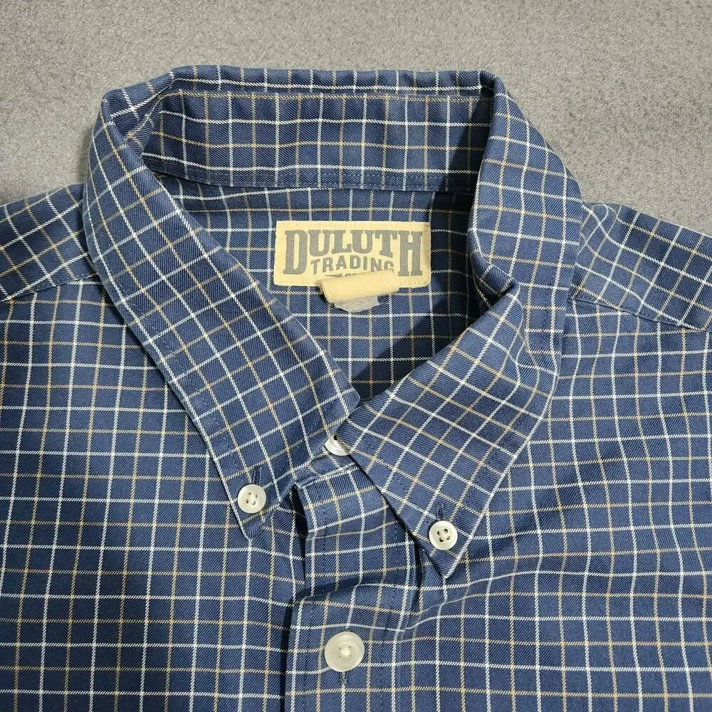 Duluth Trading Co. Dress Shirt Men M Blue Plaid Check Button Down Long Sleeve